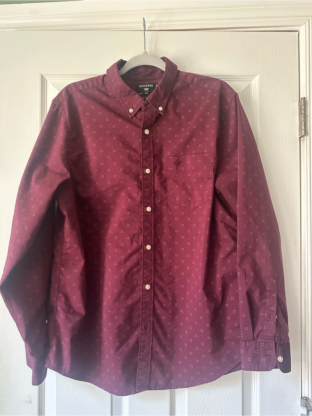 Dockers Men's Maroon Button-Down Shirt with Micro Print